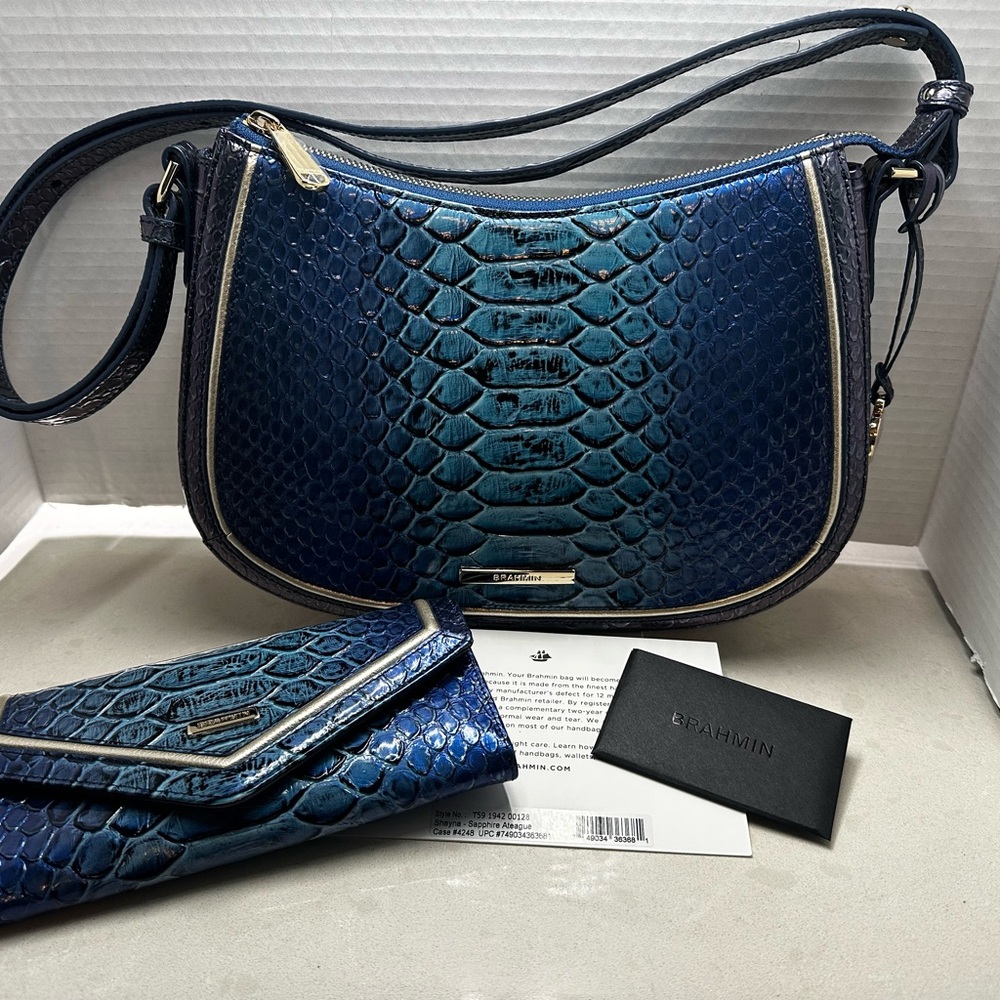 Brahmin Blue Embossed Crossbody Bag